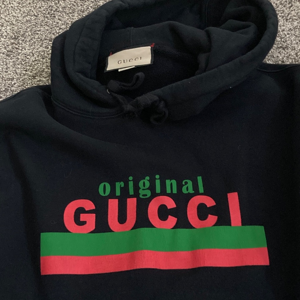 Gucci Black Hoodie with Red and Green Logo